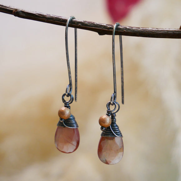 Andesine Drop Earrings Silver and Rose Gold