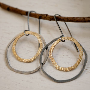 Abstract Silver and Gold Double Threader Hoops