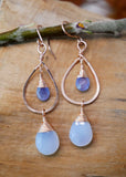 Chalcedony, Tanzanite, Teardrop Hoop, Rose Gold