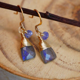 Labradorite, Tanzanite Drop Earrings Gold