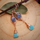 Labradorite, Amazonite Herringbone Earrings Rose Gold