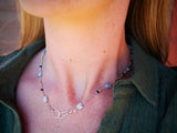 Dendritic Opal, Zircon, Onyx Front Close Necklace, Sterling Silver