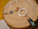 Labradorite, Emerald Long Necklace Silver and Rose Gold