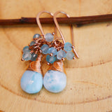 Larimar, Apatite Cluster Earrings Rose Gold