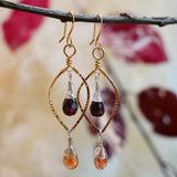 Garnet, Sunstone Hammered Leaf Hoop Gold and Silver