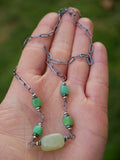 Green Chalcedony Necklace Silver and Gold