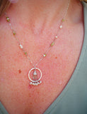 Green Kyanite, Tourmaline, Pearl Hammered Hoop Necklace