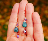 Grandidierite, Amethyst Cascading Earring Rose Gold