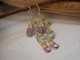 Amethyst, Topaz, Aquamarine, Peridot Cluster Earrings Silver and Gold
