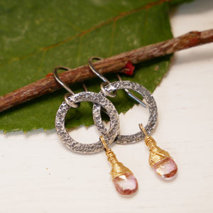 Topaz Sandstone Hammered Hoops Silver and Gold