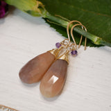 Chalcedony and Amethyst Drop Earrings Gold