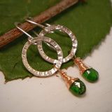 Chrome Diopside Hammered Hoops Silver and Rose Gold