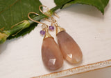 Chalcedony and Amethyst Drop Earrings Gold
