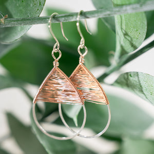 Woven Teardrop Hoops Silver and Rose Gold