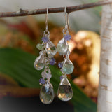 Aquamarine, Tanzanite, Emerald Cluster Earrings Silver